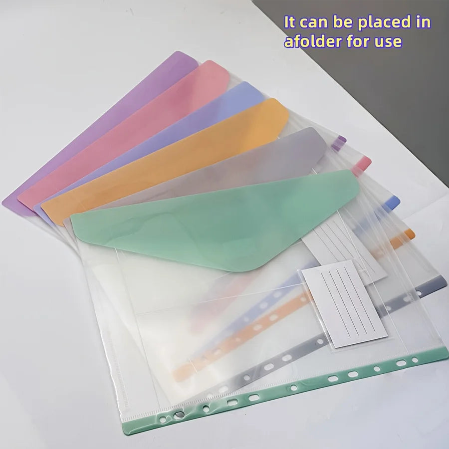 6pcs expandable A4 loose-leaf file bag, 11-hole side-opening folder, button pasted, suitable for 2/3/4 ring binde