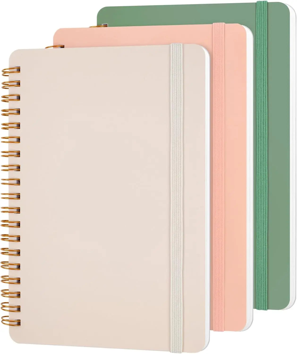 3-Pack Morandi Spiral Notebooks 5x7 with Strap, Cute Journals for Women, 70 Sheets Each