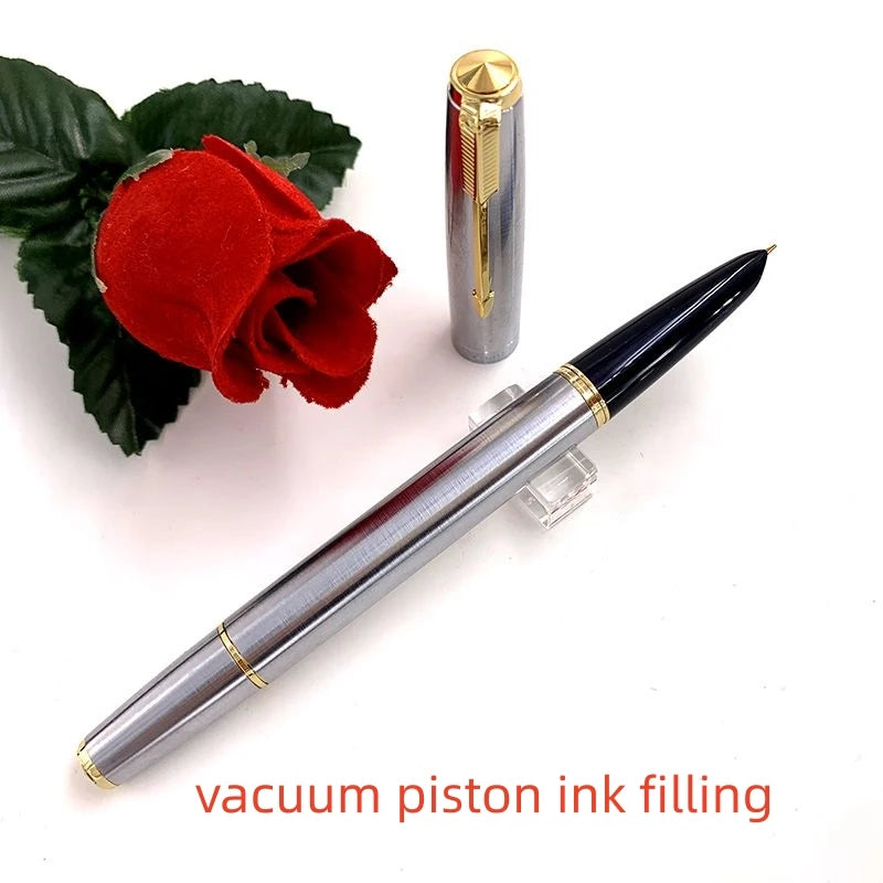 WingSung 601 Full Steel Vacuum Piston Fountain Pen With Hooded Nib Stationery Business Office Luxury Executive Writing Pens Gift