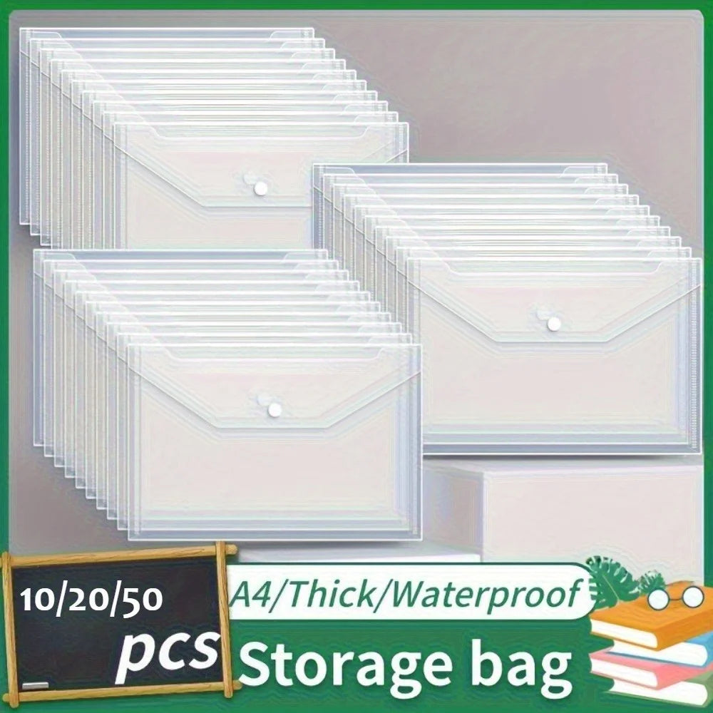 50/20/10 Packs Clear Plastic A4 File Folders with Snap Button Closure - Durable Document Suitable for Office, Home Organization