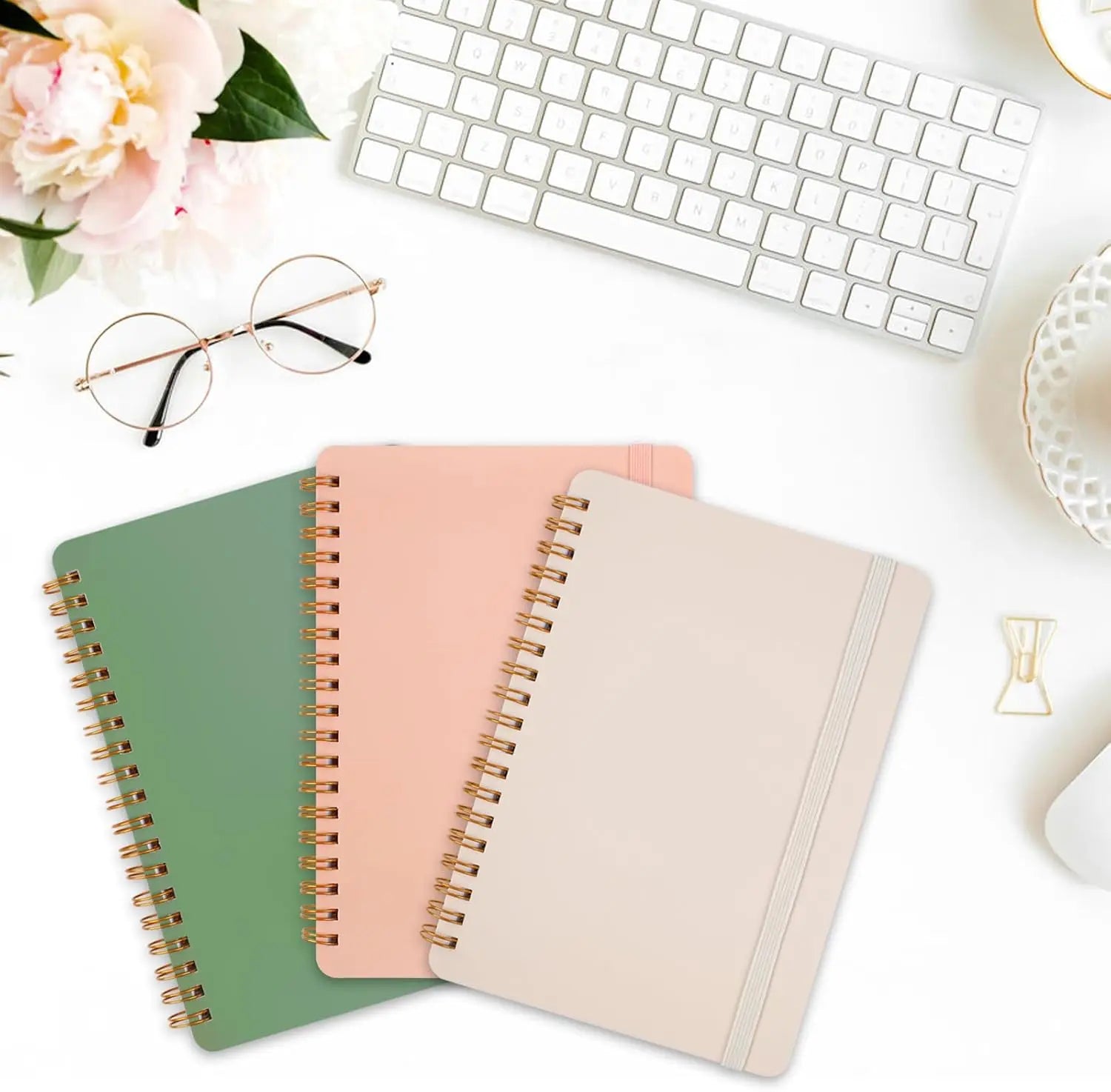 3-Pack Morandi Spiral Notebooks 5x7 with Strap, Cute Journals for Women, 70 Sheets Each