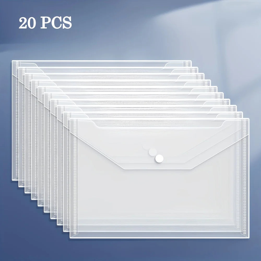 50/20/10 Packs Clear Plastic A4 File Folders with Snap Button Closure - Durable Document Suitable for Office, Home Organization